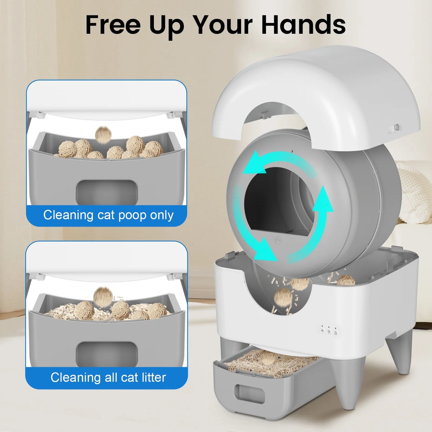 Self-Cleaning Cat Litter Box, App Controlled, with Safety Sensor, Removable and Washable Liner