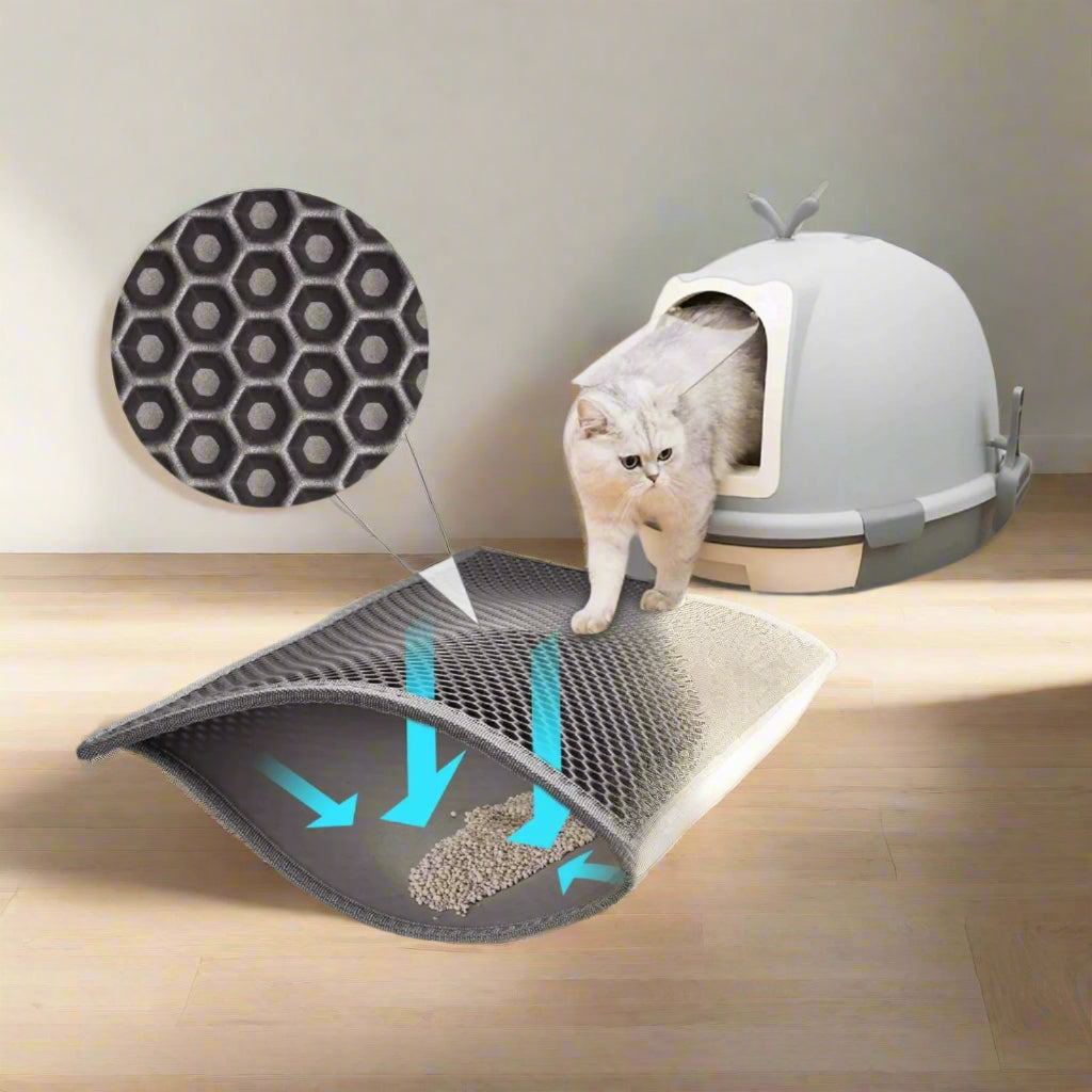 Cat Litter Mat Double Layer Waterproof Urine Proof Trapping Mat 24"X15" Gray